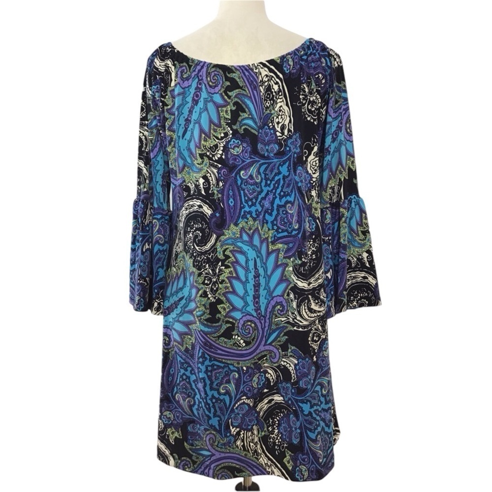 Virginia Ledakis Palm Beach Paisley Bell Sleeve Shift Dress Women’s Size… - Picture 3 of 8